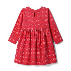 Babyhug 100% Cotton Single Jersey Knit Full Sleeves One Piece Frock With Heart Print & Bow Applique - Red