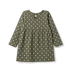 Babyhug 100% Cotton Single Jersey Knit Full Sleeves One Piece Dress with Hearts Print & Bow Applique - Green