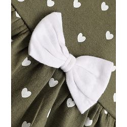 Babyhug 100% Cotton Single Jersey Knit Full Sleeves One Piece Dress with Hearts Print & Bow Applique - Green