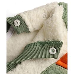 Babyhug Fur Velour Woven Full Sleeves Dino Embroidered Winter Wear Suit - Olive Green
