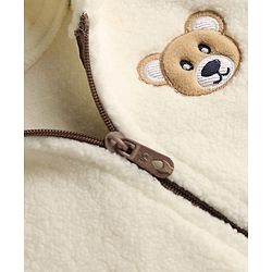 Babyhug  Fur Woven Full Raglan Sleeves Hooded Winter Wear Suit Teddy Patch - White & Brown