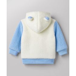 Babyhug Fur Woven Full Sleeves Hooded Winter Wear Suit Teddy Patch - Blue