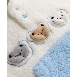 Babyhug Fur Woven Full Sleeves Hooded Winter Wear Suit Teddy Patch - Blue