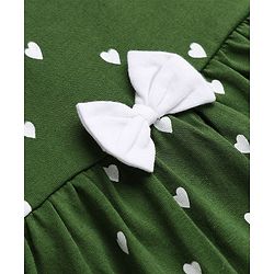 Babyhug 100% Cotton Single Jersey Cotton Knit Half Sleeves One Piece Dress With Hearts Print & Bow Applique - Green