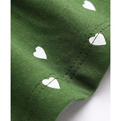 Babyhug 100% Cotton Single Jersey Cotton Knit Half Sleeves One Piece Dress With Hearts Print & Bow Applique - Green