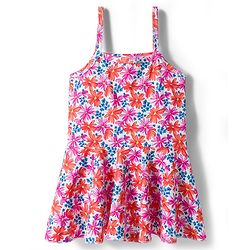 Babyhug Sleeveless Floral Printed Water Repellant Frock Swimsuit - Red