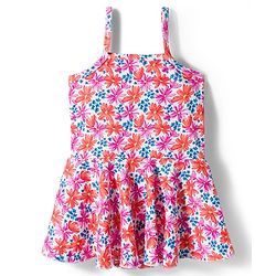 Babyhug Sleeveless Floral Printed Water Repellant Frock Swimsuit - Red