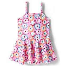 Babyhug Sleeveless Floral Printed Water Repellant Frock Swimsuit - Pink