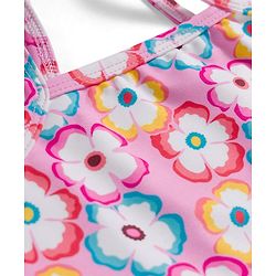 Babyhug Sleeveless Floral Printed Water Repellant Frock Swimsuit - Pink