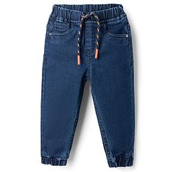 Babyhug Denim Full Length Jogger Style Washed Jeans With Stretch - Black