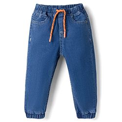 Babyhug Denim Full Length Jogger Style Washed Jeans With Stretch - Black