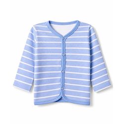 Babyhug 100% Cotton Interlock Knit Front Open Full Sleeves Striped Jhablas with Jungle Safari Theme Pack of 3 - Blue Cream Light Brown