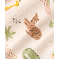 Babyhug 100% Cotton Interlock Knit Front Open Full Sleeves Striped Jhablas with Jungle Safari Theme Pack of 3 - Blue Cream Light Brown