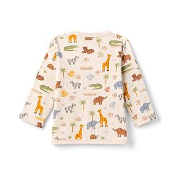 Babyhug 100% Cotton Interlock Knit Front Open Full Sleeves Striped Jhablas with Jungle Safari Theme Pack of 3 - Blue Cream Light Brown