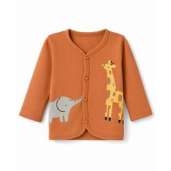 Babyhug 100% Cotton Interlock Knit Front Open Full Sleeves Striped Jhablas with Jungle Safari Theme Pack of 3 - Blue Cream Light Brown