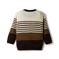 Babyhug Knit Full Sleeves Sweater Set with Stripes -Brown