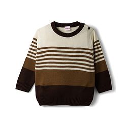 Babyhug Knit Full Sleeves Sweater Set with Stripes -Brown