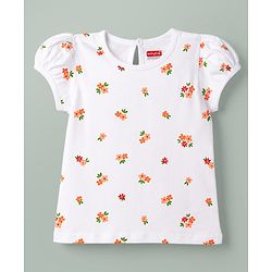 Babyhug Woven Half Sleeves Floral Printed & Embroidered Frock With Inner Tee - Red