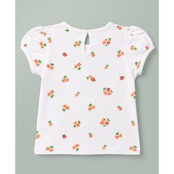 Babyhug Woven Half Sleeves Floral Printed & Embroidered Frock With Inner Tee - Red