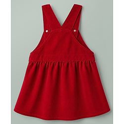 Babyhug Woven Half Sleeves Floral Printed & Embroidered Frock With Inner Tee - Red