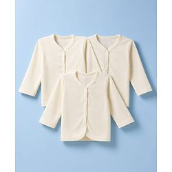 Babyhug 100% Cotton Rib Knit Full Sleeves Solid Colour Jhablas Pack of 3 - Cream