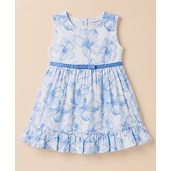 Babyhug Cotton Woven One Piece Dress Sleeveless Floral Print White 18-24 Months