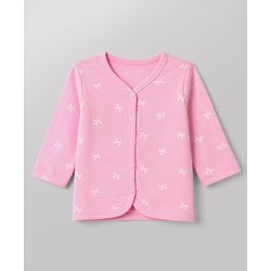 Babyhug 100% Cotton Interlock Knit Front Open Jhablas With Heart & Bow Print pack of 3 - Pink Peach White