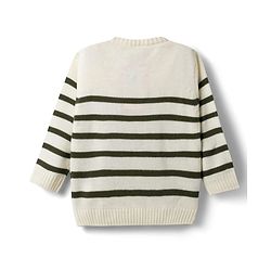 Babyhug Sweater Knit Full Sleeves Striped Sweater Set -White