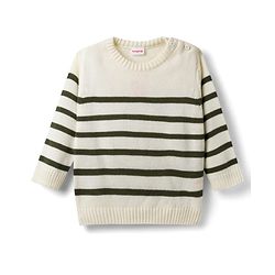 Babyhug Sweater Knit Full Sleeves Striped Sweater Set -White