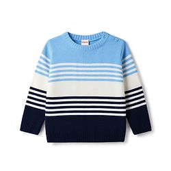 Babyhug Sweater Knit Full Sleeves Sweater Set with Stripes - Blue