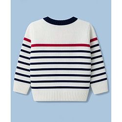 Babyhug Sweater Knit Full Sleeves Striped Sweater Set - White