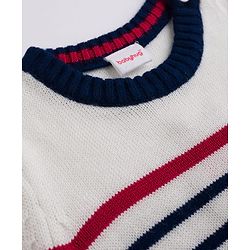 Babyhug Sweater Knit Full Sleeves Striped Sweater Set - White