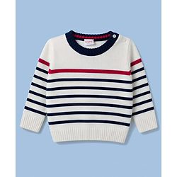 Babyhug Sweater Knit Full Sleeves Striped Sweater Set - White