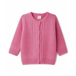 Babyhug Knit Full Sleeves Solid Colour Sweater Set with Cable Knit Design- Pink