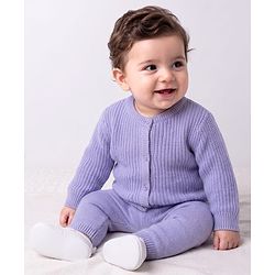 Babyhug Knit Full Sleeves Solid Colour Sweater Set - Lilac