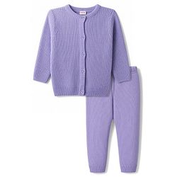 Babyhug Knit Full Sleeves Solid Colour Sweater Set - Lilac