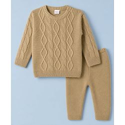 Babyhug Knit Full Sleeves Sweater Set With Cable Knit - Beige