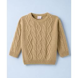Babyhug Knit Full Sleeves Sweater Set With Cable Knit - Beige