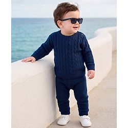 Babyhug Knit Full Sleeves Sweater Set With Cable Knit - Navy Blue