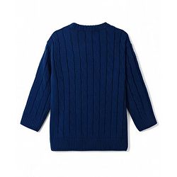 Babyhug Knit Full Sleeves Sweater Set With Cable Knit - Navy Blue