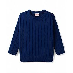 Babyhug Knit Full Sleeves Sweater Set With Cable Knit - Navy Blue