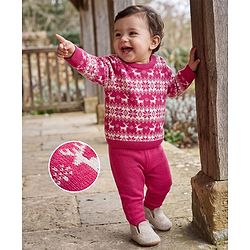 Babyhug Knit Full Sleeves Floral & Deer Designed Sweater Set -Pink