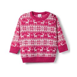 Babyhug Knit Full Sleeves Floral & Deer Designed Sweater Set -Pink