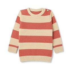 Babyhug Knit Full Sleeves Striped Sweater Set - Rust Orange