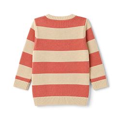 Babyhug Knit Full Sleeves Striped Sweater Set - Rust Orange