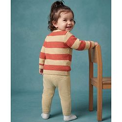 Babyhug Knit Full Sleeves Striped Sweater Set - Rust Orange
