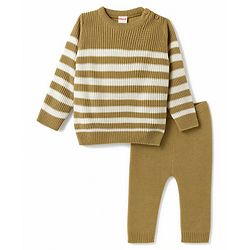 Babyhug  Female Knit Full Sleeves Sweater Set with Striped Design - White