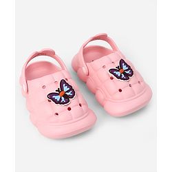 Cute Walk by Babyhug Back Strap Closure Clogs With Butterfly Applique in Pink