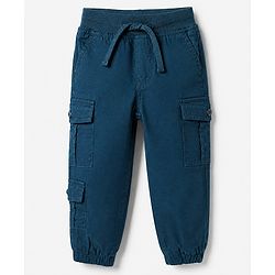 Babyhug 100% Cotton Woven Full Length Solid Jogger in Blue