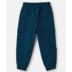 Babyhug 100% Cotton Woven Full Length Solid Jogger in Blue